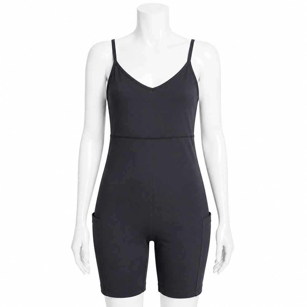 Outdoor Voices Unitard Womens S Black Active Romper Workout Bodysuit Shorts